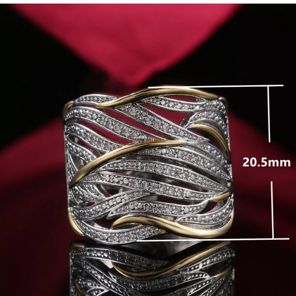 Two Tone 925 Silver White Sapphire Wedding Ring - Picture 6 of 6